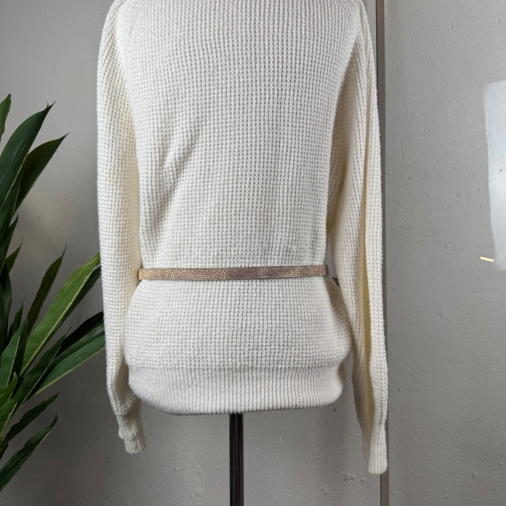 Quiet Luxury Minimalist Textured Garnet Hill Belt Gold Cream Italian Leather - Picture 4 of 7